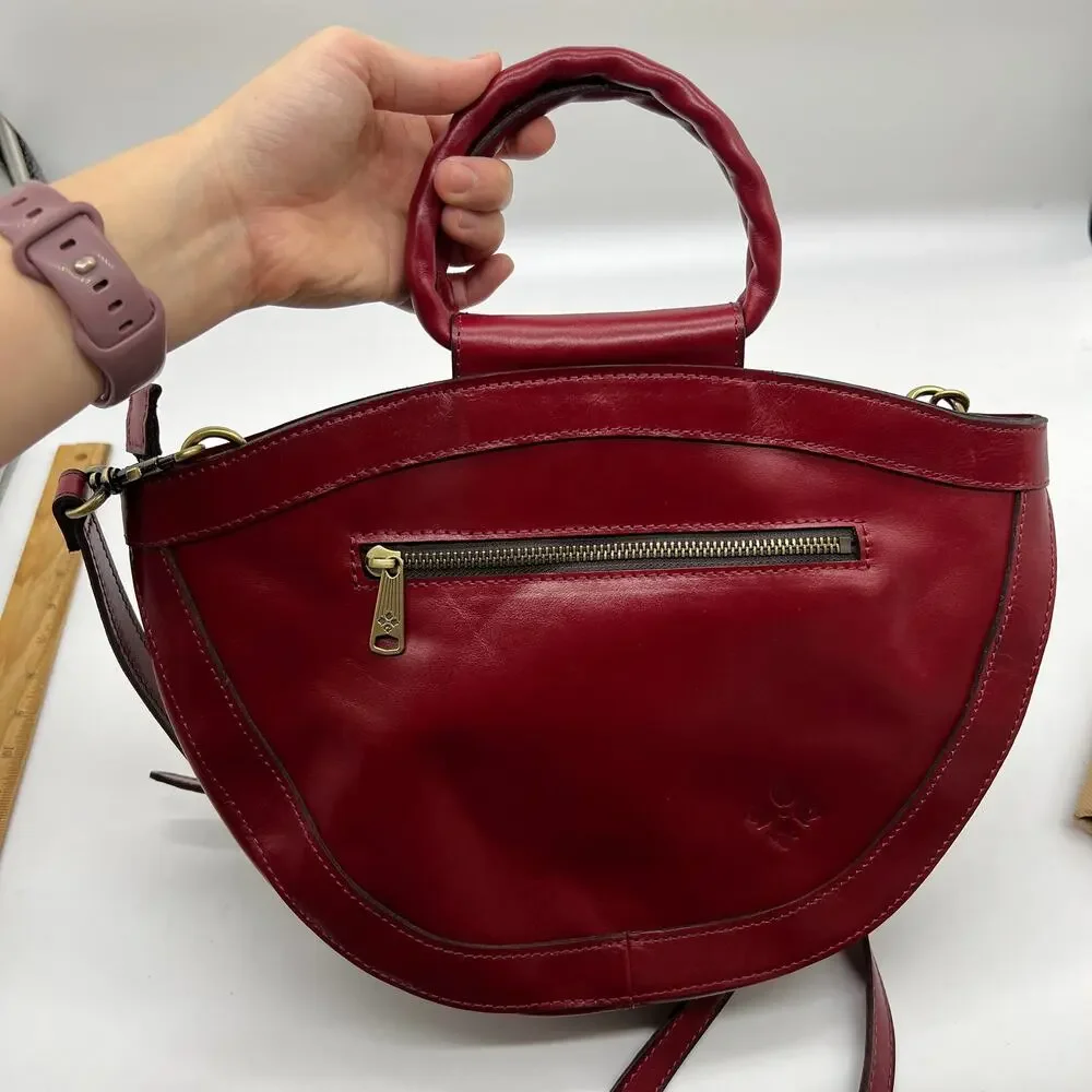 Patricia Nash Leather Ossi Satchel with Crossbody Strap Ruby Red